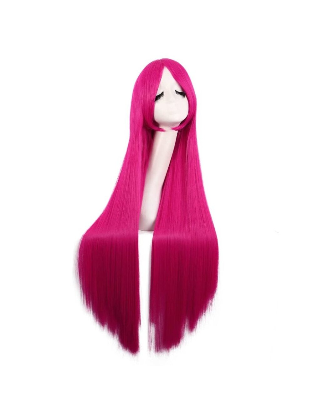 Women's Hot Pink 40 Inch Oblique Synthetic Modern Long Straight Wig Bangs